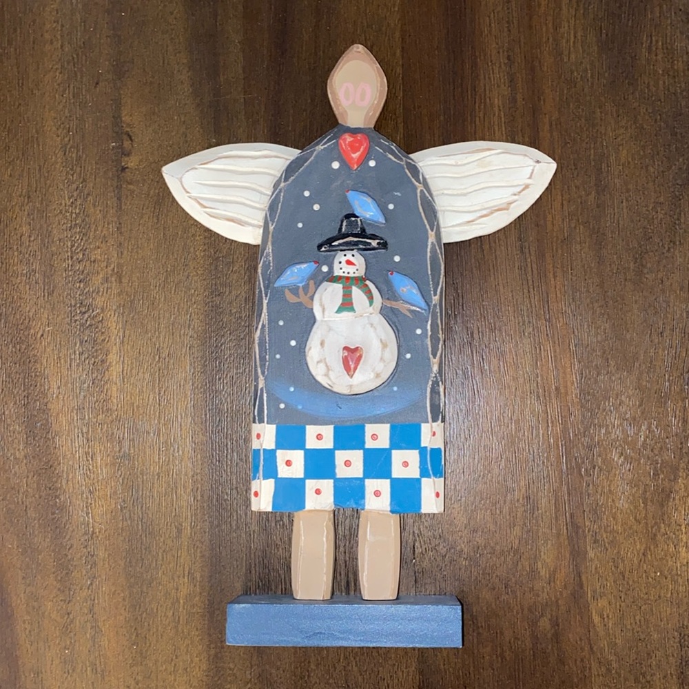 Angel Snowman Bluebird Wooden Table Shelf Decoration by Ilona Steelhammer